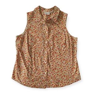 Vintage Bright Floral Mod Sleeveless Blouse